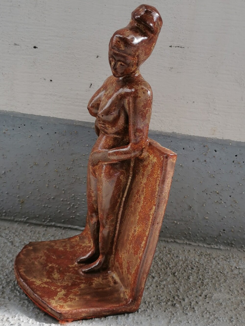 Vintage Art Deco Style Figural Female Pottery Bookend Bronze Glaze